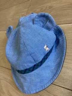 <美品>ファミリア　青色　耳付きベビー帽子 ファミリアチェック