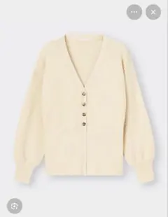 GU アイボリー Vネック ニットカーディガン Lサイズ