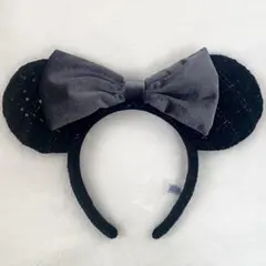 ディズニー ミニー ベロアリボン ツイード カチューシャ グレー ブラック