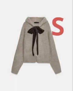 ZARAフード付きタイベルトニットカーディガン　リボン　パーカー　フーディ　S