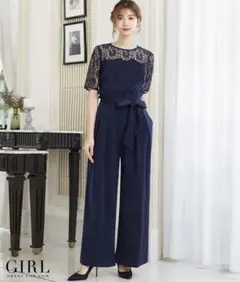 結婚式ドレス　オケージョン　ネイビー　フォーマル　パンツ　サロペット