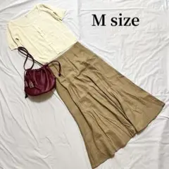 【お得な3点セット】半袖ニット＋ロングスカート＋ショルダーバッグ　S～M相当