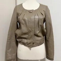 ロートレアモン レザージャケット ノーカラー 本革 ベージュ ショート丈 上品