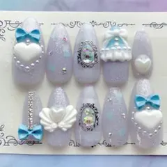 【オーダー】量産型 ゆめかわ ネイルチップ 水色リボンネイル
