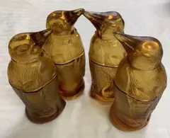 オランダ ペンギン アンバーガラス キャンディーポット キャニスター
