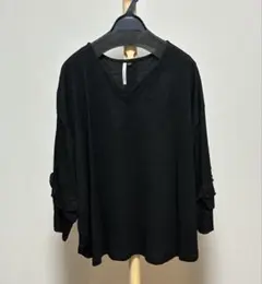 vanilla studio《フリルカットソー7分袖》★4L★ブラック★美品★