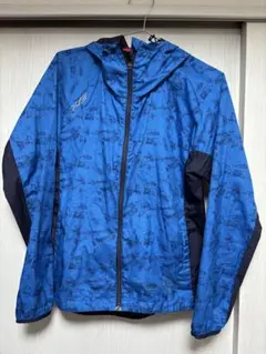 ナイロンジャケット M 青 フード付き
