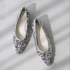 セール新品　menue シルバー ビジュー フラットシューズ26.5センチ