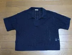 【値下げ】【GU】 半袖 透かしスキッパー ポロセーター ブラック 《XL》のサムネイル