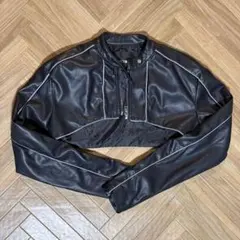 FASHION NOVA フェイクレザー クロップドジャケット M ブラック