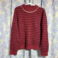 アースミュージックアンドエコロジー　パールビジュー　ボーダー　ハイネック　ニット