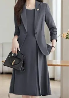 グレー ワンピーススーツ ジャケット付き