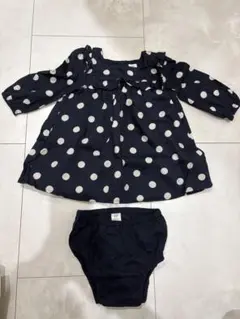 【baby GAP】 ネイビー 水玉 ブラウス ワンピース 18-24ヶ月