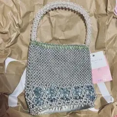 ビーズ編み スキニーディップ シルバー ハンドバッグ ビーズバッグ