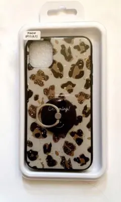 iphone11ケース豹柄キラキラゴールドベージュリング付6.1インチレオパード