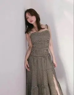 andmary Amelia check long dress beige - メルカリ