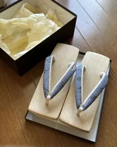新品　下駄　会津桐　月日荘購入　舟型　白木　ジャワ更紗