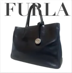 【美品】 FURLAフルラ スムースレザー2wayバッグ　ストラップ付　黒