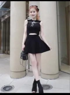 Darich ホルターリボンロゴニットセットアップ BLK F パンツのみ