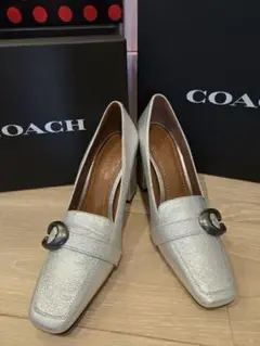 COACH シルバー ローファー 約8cmヒール