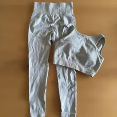 ヨガウェア セットアップ リブ素材 グレー　Sサイズ