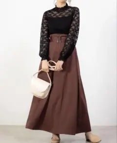 WEGO レースシャーリングハイネックT トップス パフスリーブ 春服