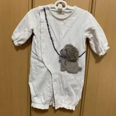 プティマイン　犬の刺繍付きホワイトロンパース