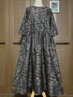 018❇︎大島紬ギャザーマキシ丈スカート リボン両脇ポケット裏地付き