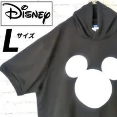 ★一点物★ ディズニー ミッキーマウス ブラック 半袖 パーカー デカロゴ L