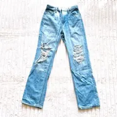 UNIQLO JEANS ユニクロ　ダメージジーンズ　デニム　S ライトブルー