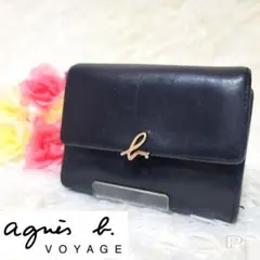 美品❤️アニエスベー ボヤージュ ミニウォレット 三つ折り財布 黒 金ロゴのサムネイル