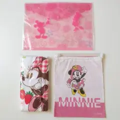 新品未使用!!ディズニー　ミニーマウス　フェイスタオル・巾着袋・ファイルケース