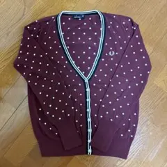 FRED PERRY バーガンディ ドット柄 カーディガン