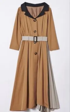 REDYAZEL 衿配色サイドプリーツ7分袖ワンピース　ロングワンピース