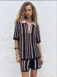 ZARA ニットポロセーター ボーダー　ポロニット