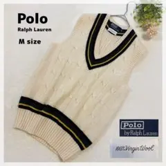 ♦︎【ポロラルフローレン】90s 100%ヴァージンウールチルデンニットベスト M