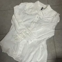 H&M ホワイト フリル付き フリル襟 シャツ 白シャツ M ガーリー ブラウス