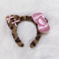 ヒョウ柄リボン付きカチューシャ