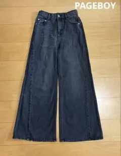 PAGEBOY ページボーイ　ワイドフレアデニム　ユーズド加工　ブラック系のサムネイル