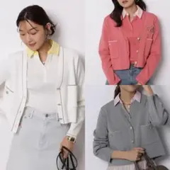 新品 5分袖シャツカラー Vネックアンサンブル カーディガン JUSGLITTY