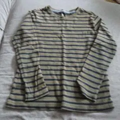 カーキ・ネイビー ストライプ 長袖カットソー