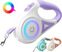 【夜道も安心】LEDライト付き 伸縮リード 5m 自動巻き取り 3色展開 軽量