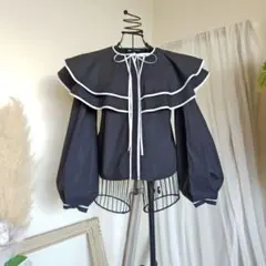 ザラ フリル 重ねカラー 配色 ポプリン シャツ ブラウス クロップド XS 黒