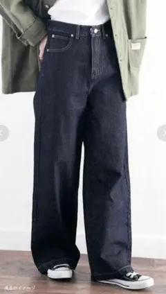 クラシカルエルフ　ハイウエスト　無地　ワイドデニムパンツ