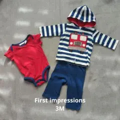 ファーストインプレッション ロンパース セット パーカー ズボン ボーダー 3M