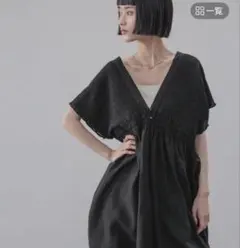 LOWRYS FARM シャーリングチュニック フレンチスリーブ ブラック