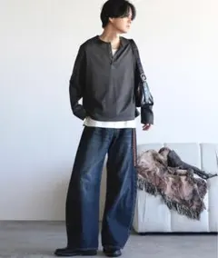 WYM ARC CURVED DRAPE DENIM サイズM インディゴブルー