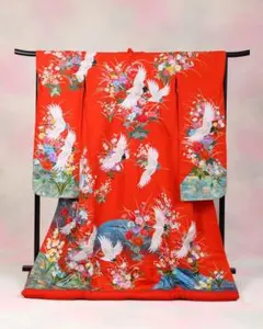 振袖 仮絵羽 金駒 金彩 紋意匠 梅 鶴 正絹 未仕立て品 MOK778 - メルカリ