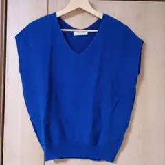 SIMPLICITÉ ♡青 Vネック、 ノースリーブニット