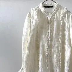 ZARA ブラウス スタンドカラー フリル シャーリング シンプル